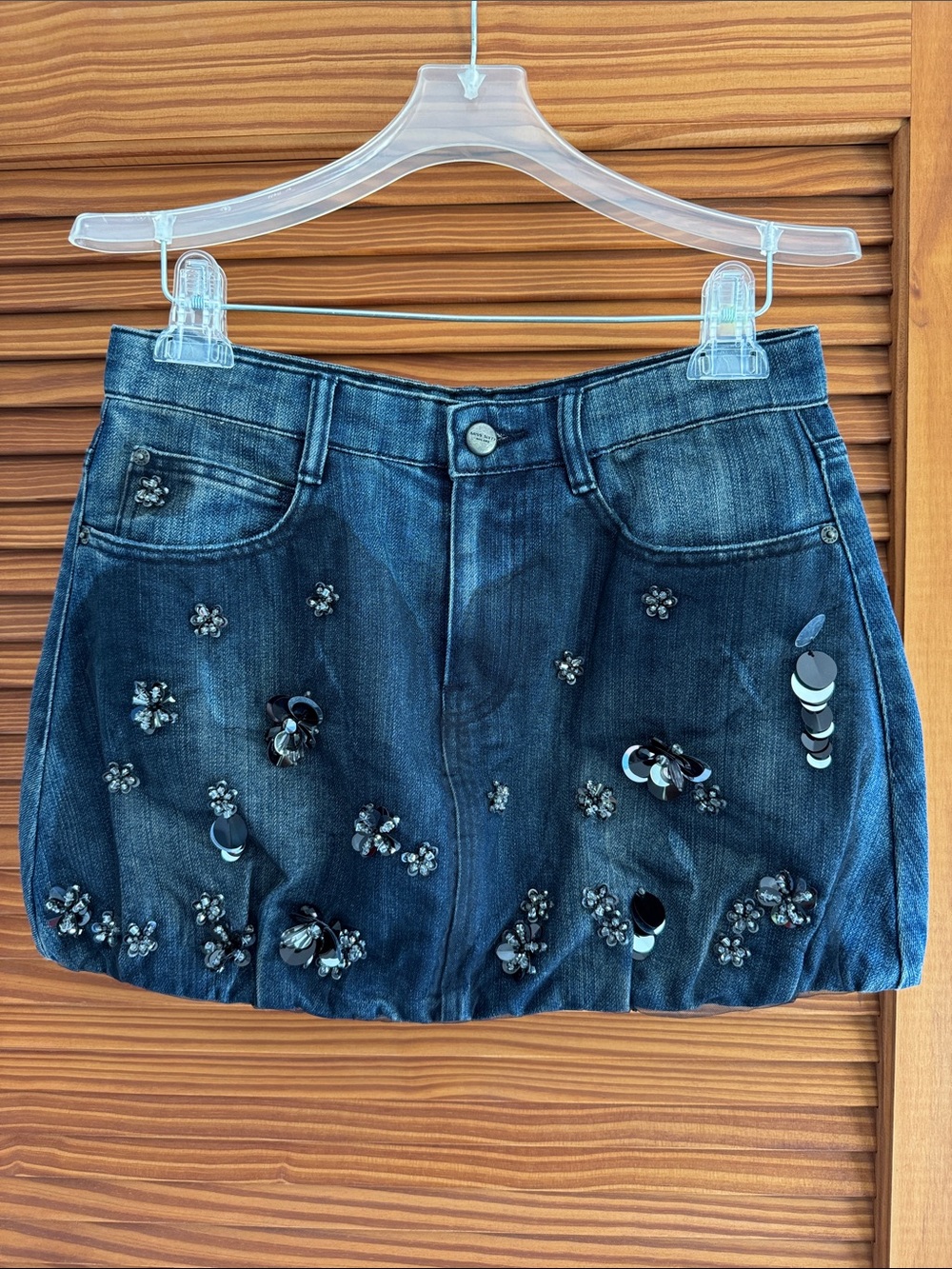 MISS SIXTY Embellished Beaded Glitter Mini in Deep Blue